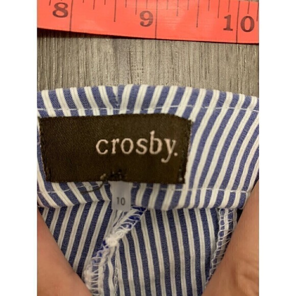 CROSBY Striped Pants Size 10 Prince Crop Flare Blue And White - Picture 3 of 6